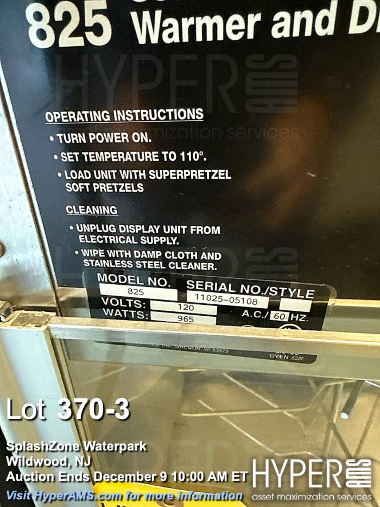 SuperPretzel 825 Warmer Display Case, 120V, 965W, Serial 11025-05108 - Image 3 of 4