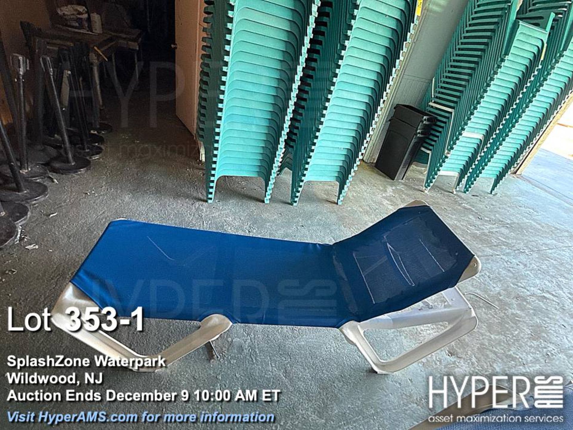 Lot (18) Stackable White and Blue Chaise Lounge Chairs