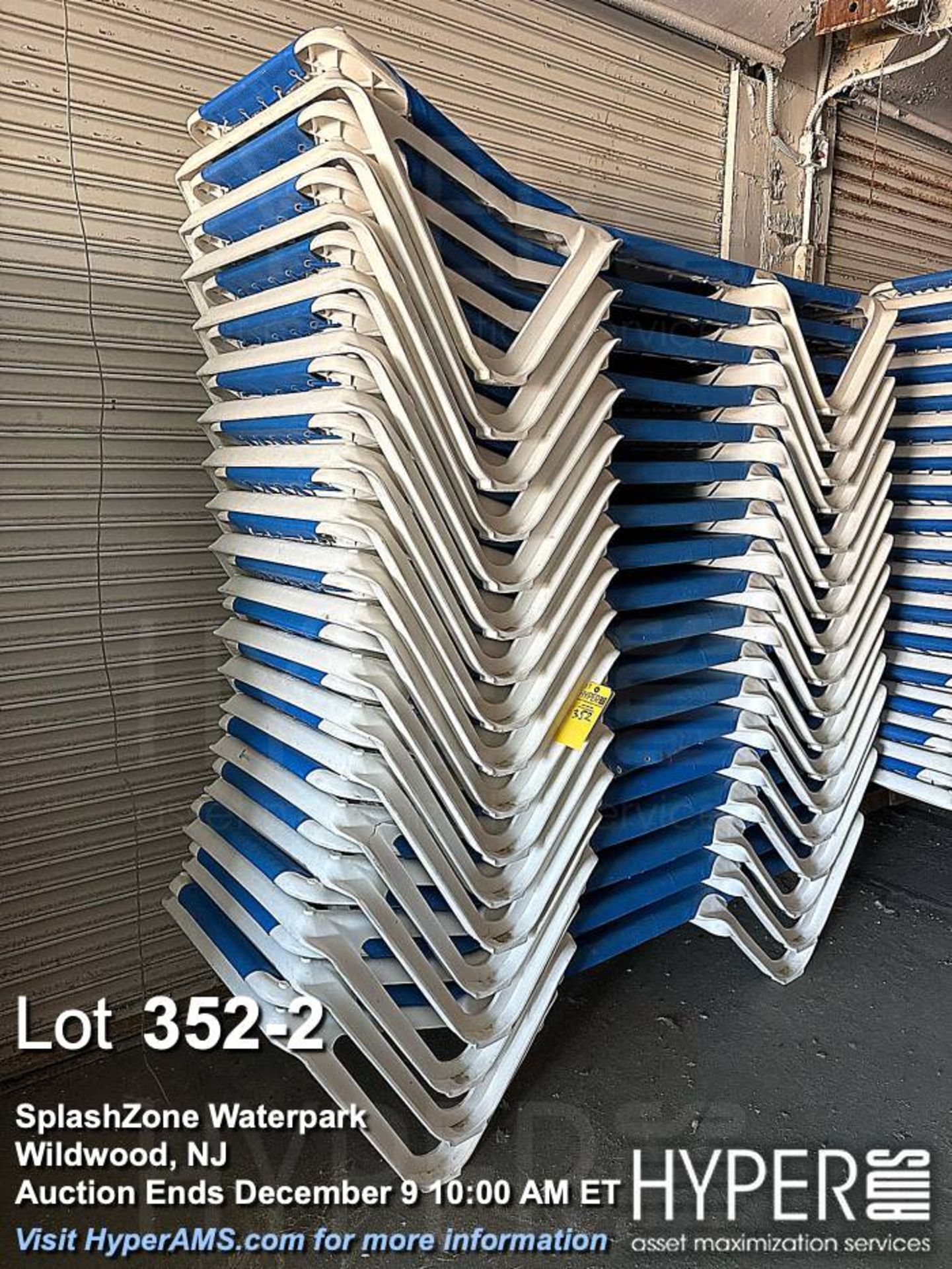 Lot (18) Stackable White and Blue Chaise Lounge Chairs - Image 2 of 2