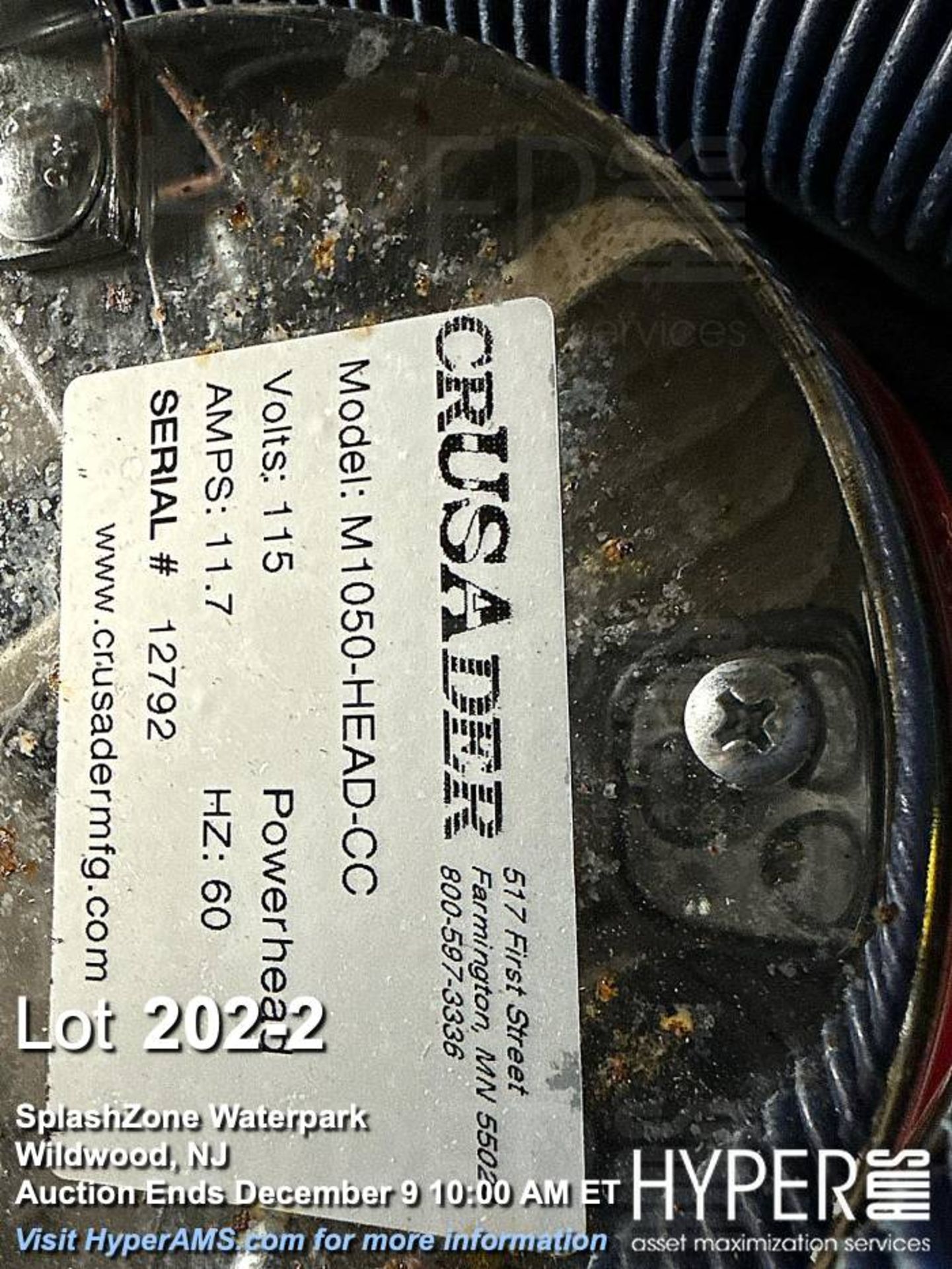 Crusader M1050-HEAD-CC Industrial Vacuum, 115V, 11.7 Amps, Serial 12792 - Image 2 of 2