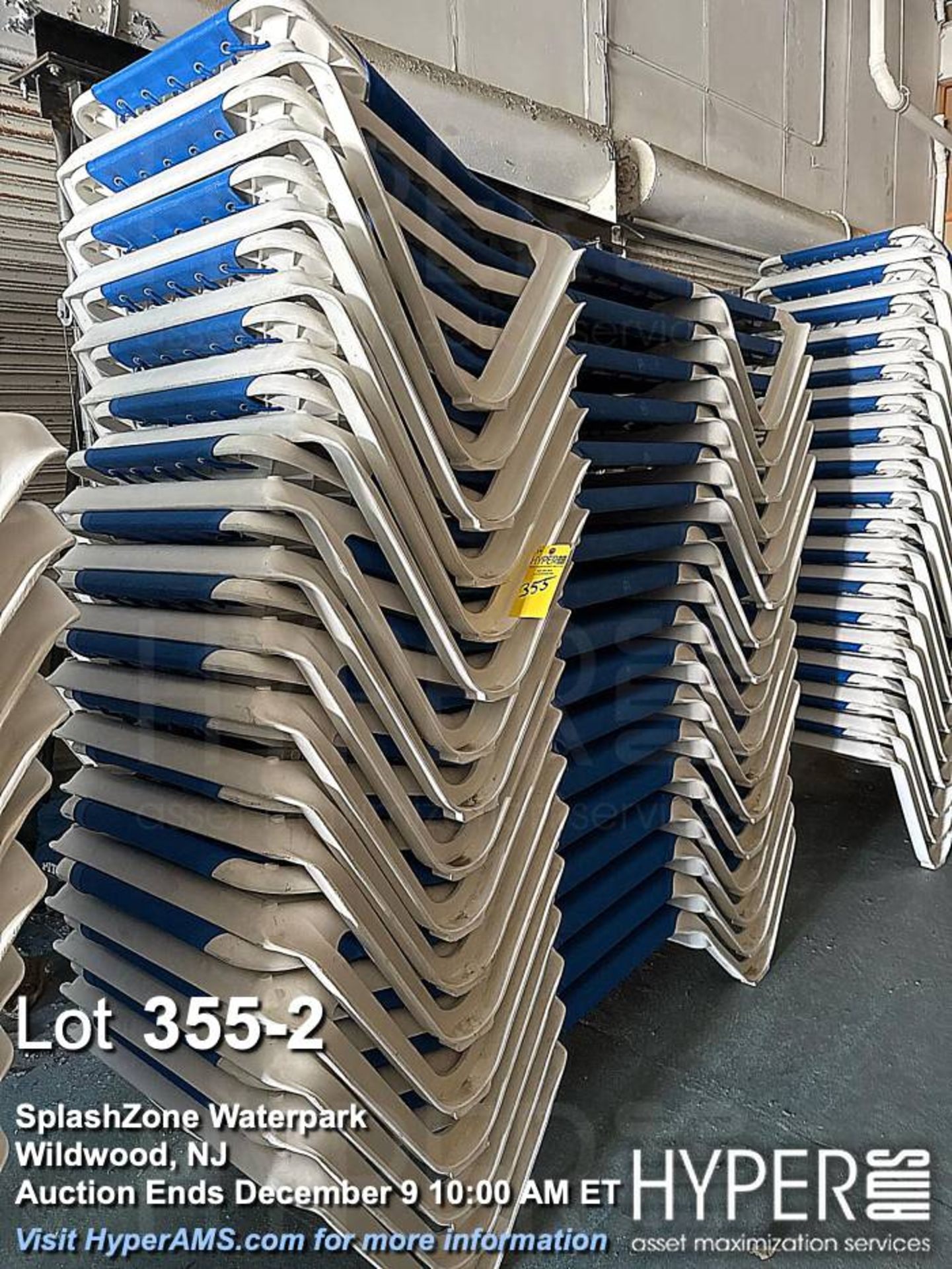 Lot (17) Stackable White and Blue Chaise Lounge Chairs - Image 2 of 3