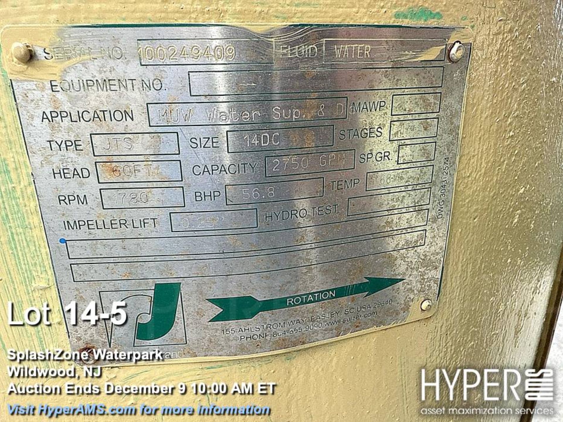 Nidec Motor Corp HO60V2G, 60 HP, 460V, Frame 364TP, 1785 RPM/ w/ pump- With Sulzer JTS water pump, 1 - Image 5 of 6