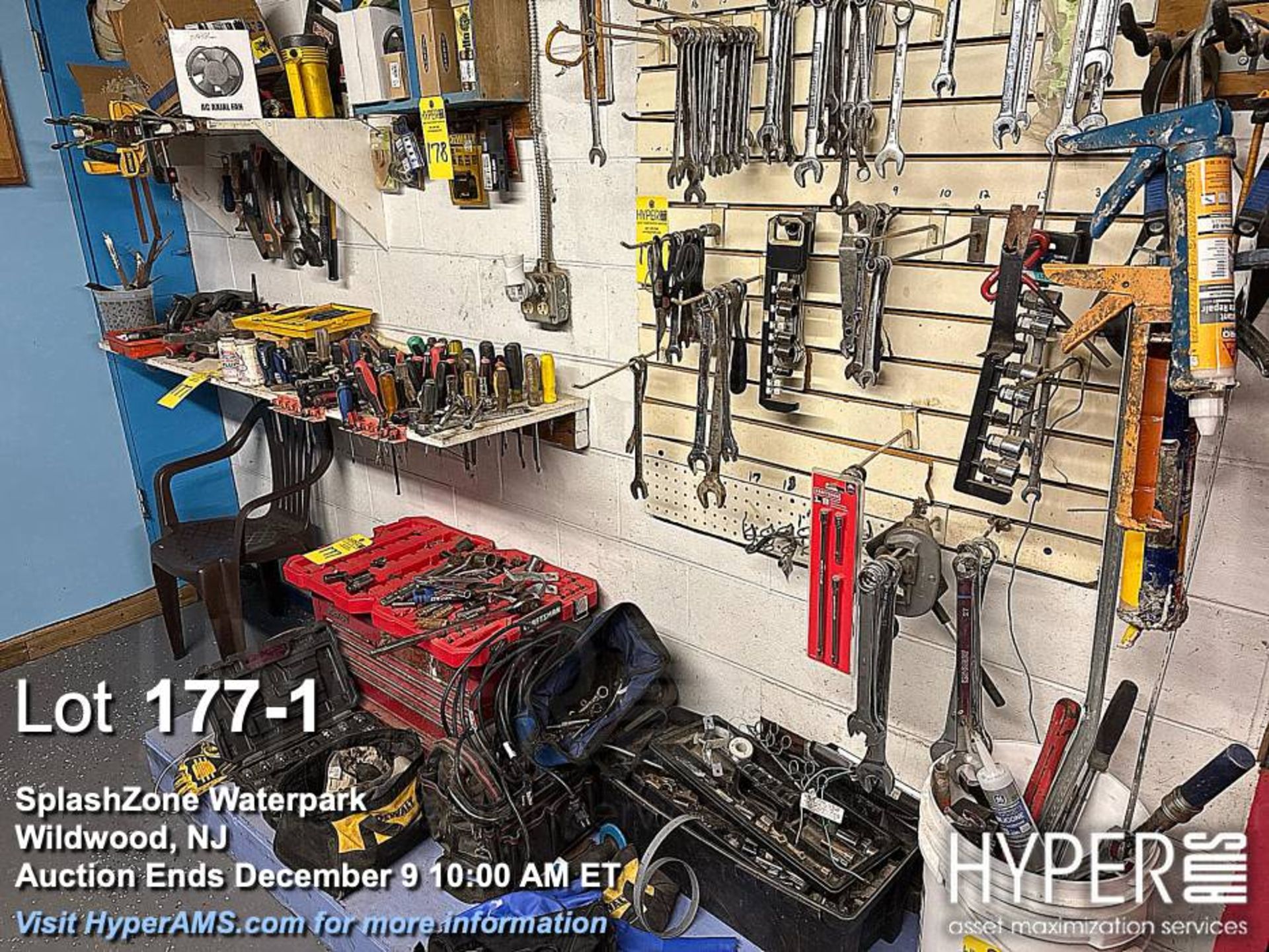Assorted Tools and Red Husky Tool Storage, includes wrenches, screwdrivers, sockets, pliers,