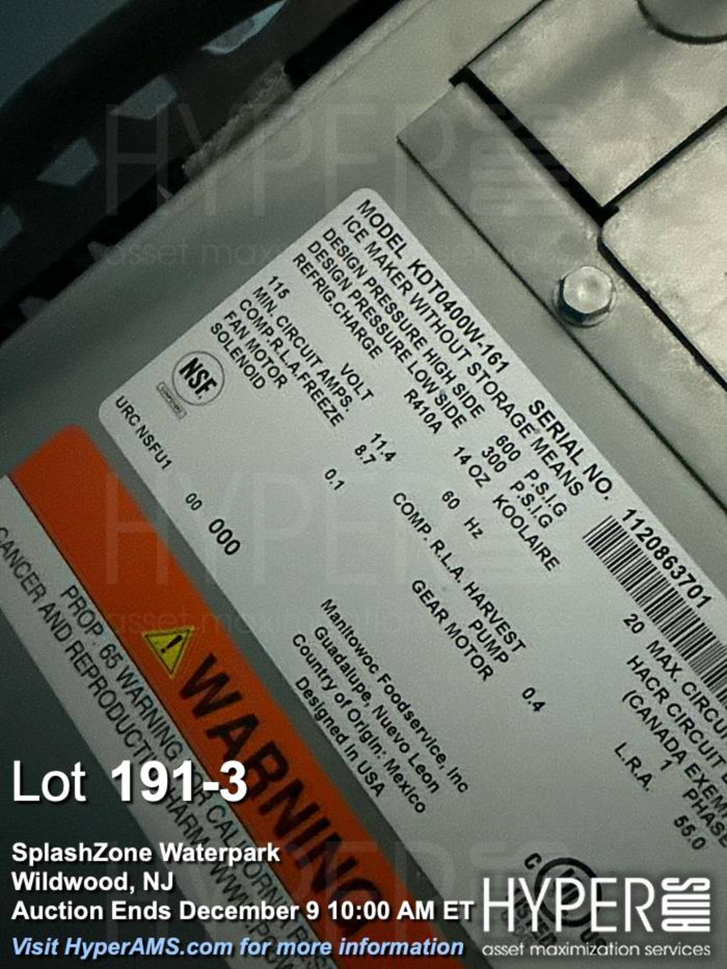 Manitowoc KDT0400W-161 Ice Maker Machine, 1000 lbs Production, Serial 1120863701 with storage bin - Image 3 of 4