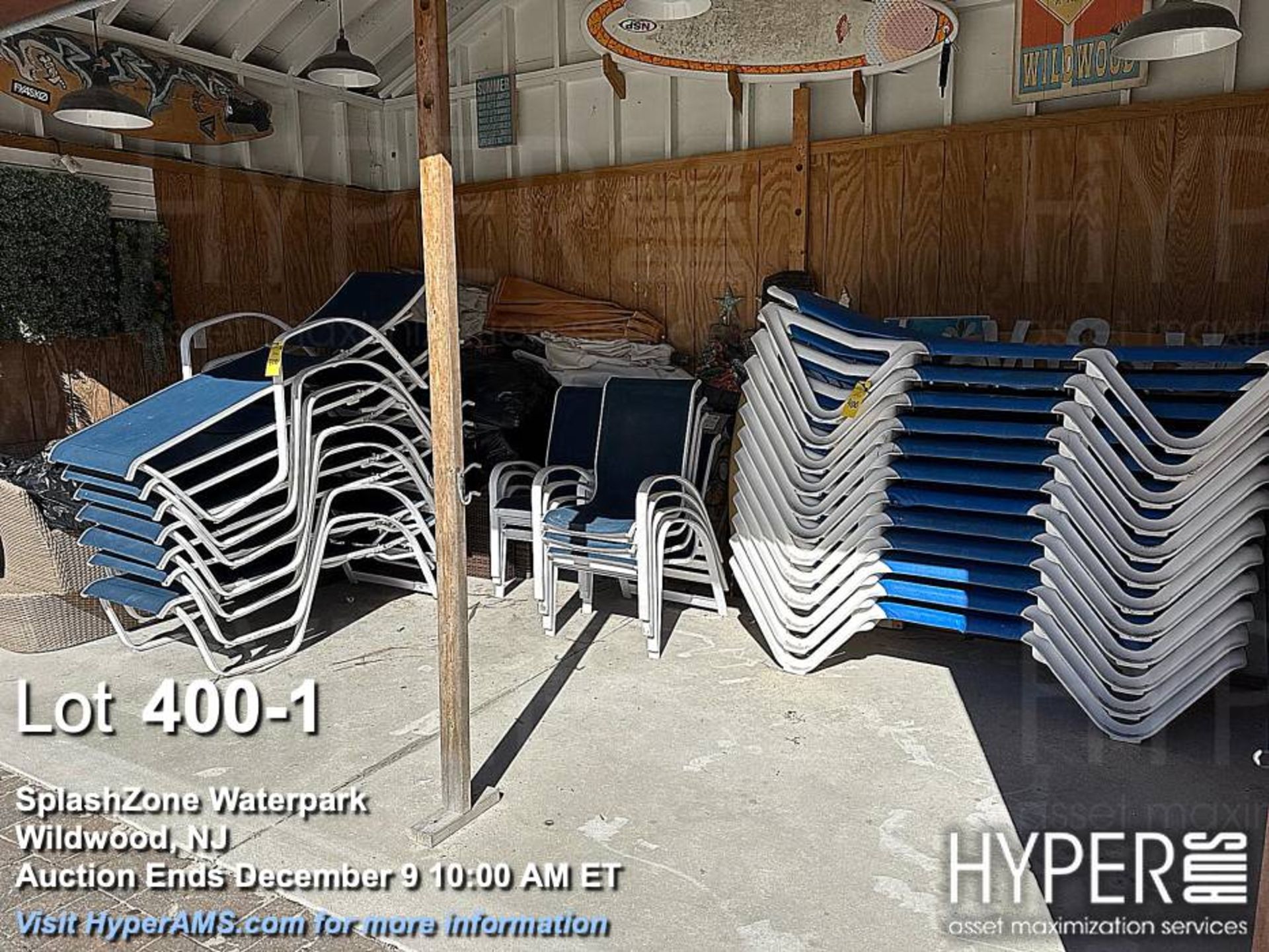 Misc Outdoor furniture with approximately 20 lounges and Longboard and Fyasko Shortboards with Uniqu