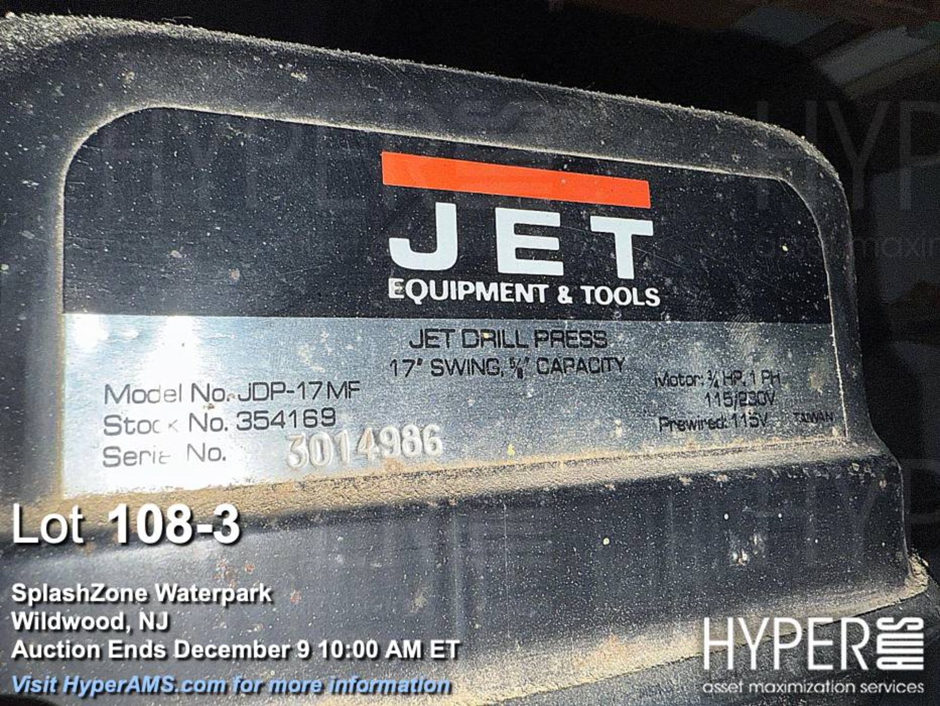 Jet JDP-17MF Drill Press, 17" Swing, 1/2" Capacity, 3/4 HP Motor - Image 3 of 3