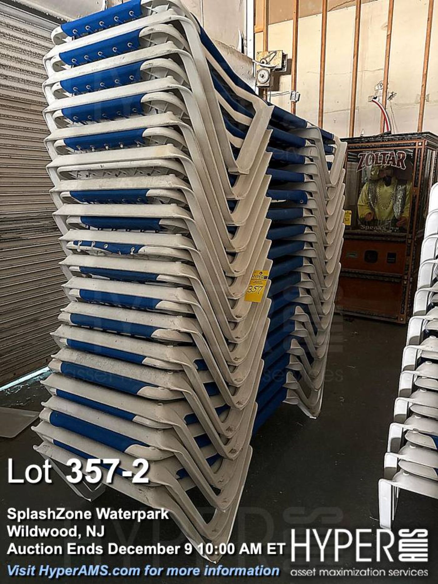 Lot (18) Stackable White and Blue Chaise Lounge Chairs - Image 2 of 3