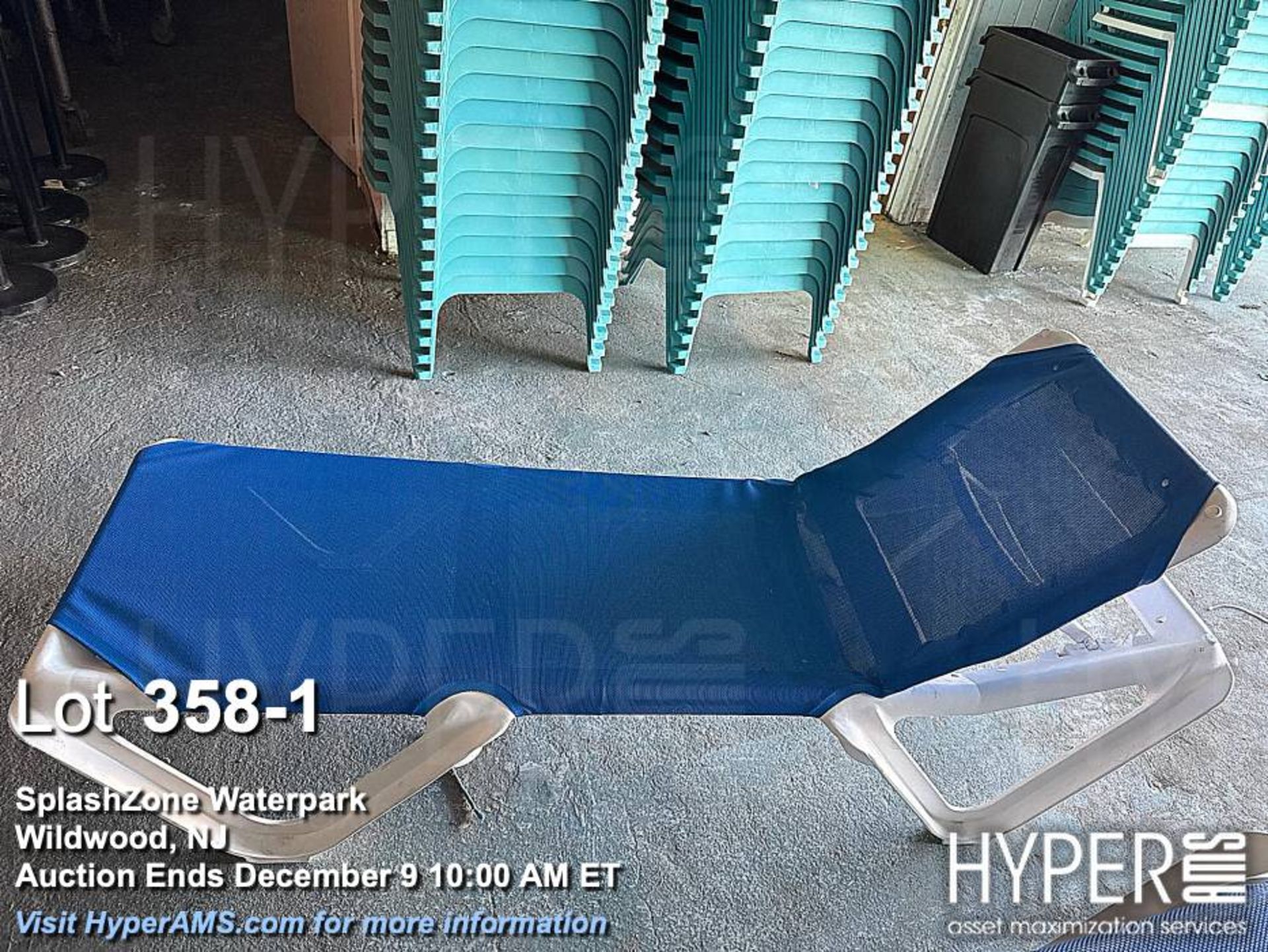 Lot (26) Stackable White and Blue Chaise Lounge Chairs