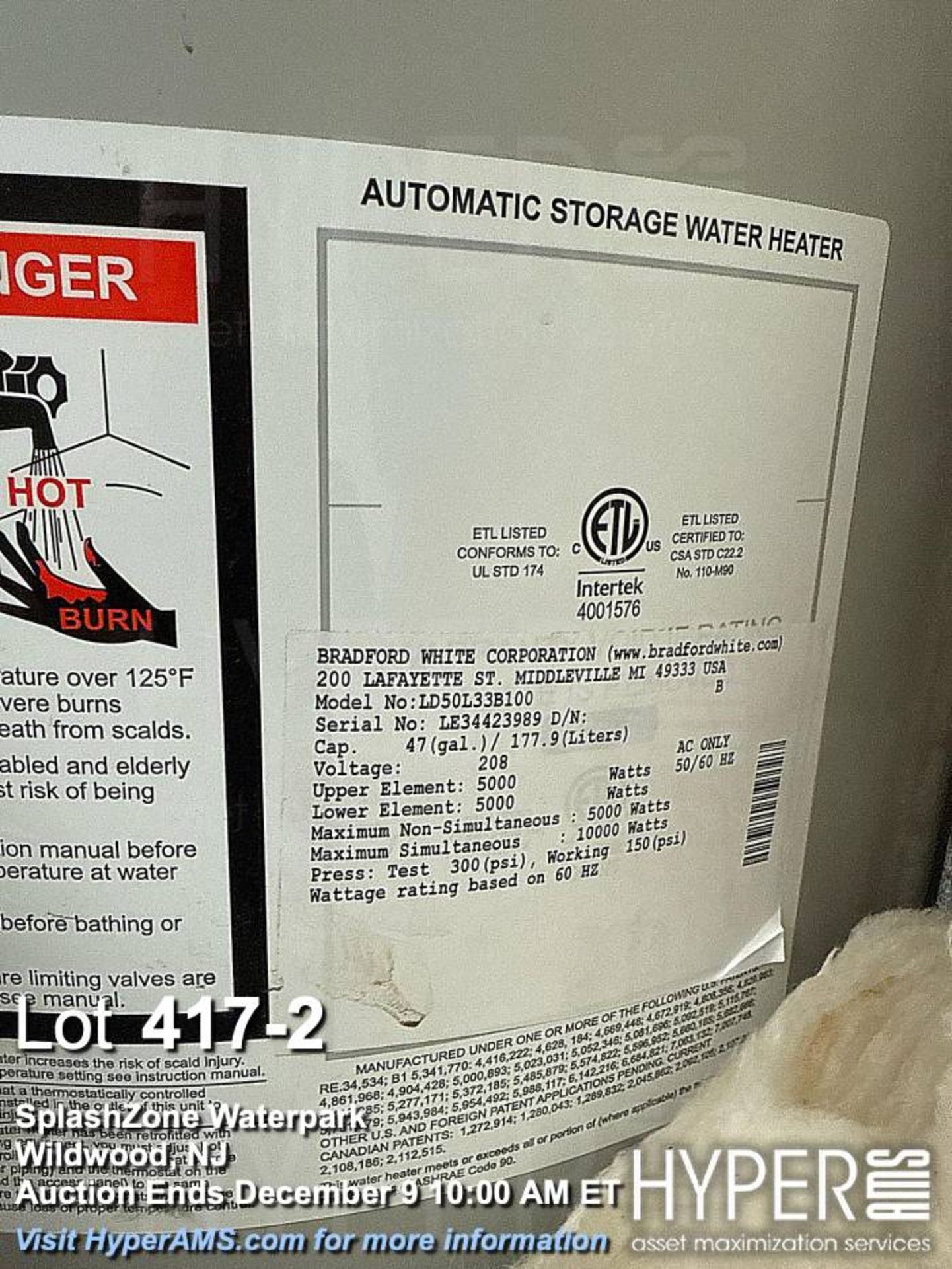 Bradford White M240L6DS 65-Gallon Storage Water Heater, 4500W, 240V - Image 2 of 2