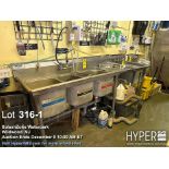 Lot (3) kitchen sinks, stainless steel: Three bay wash sink, single extra rinse, hand sink