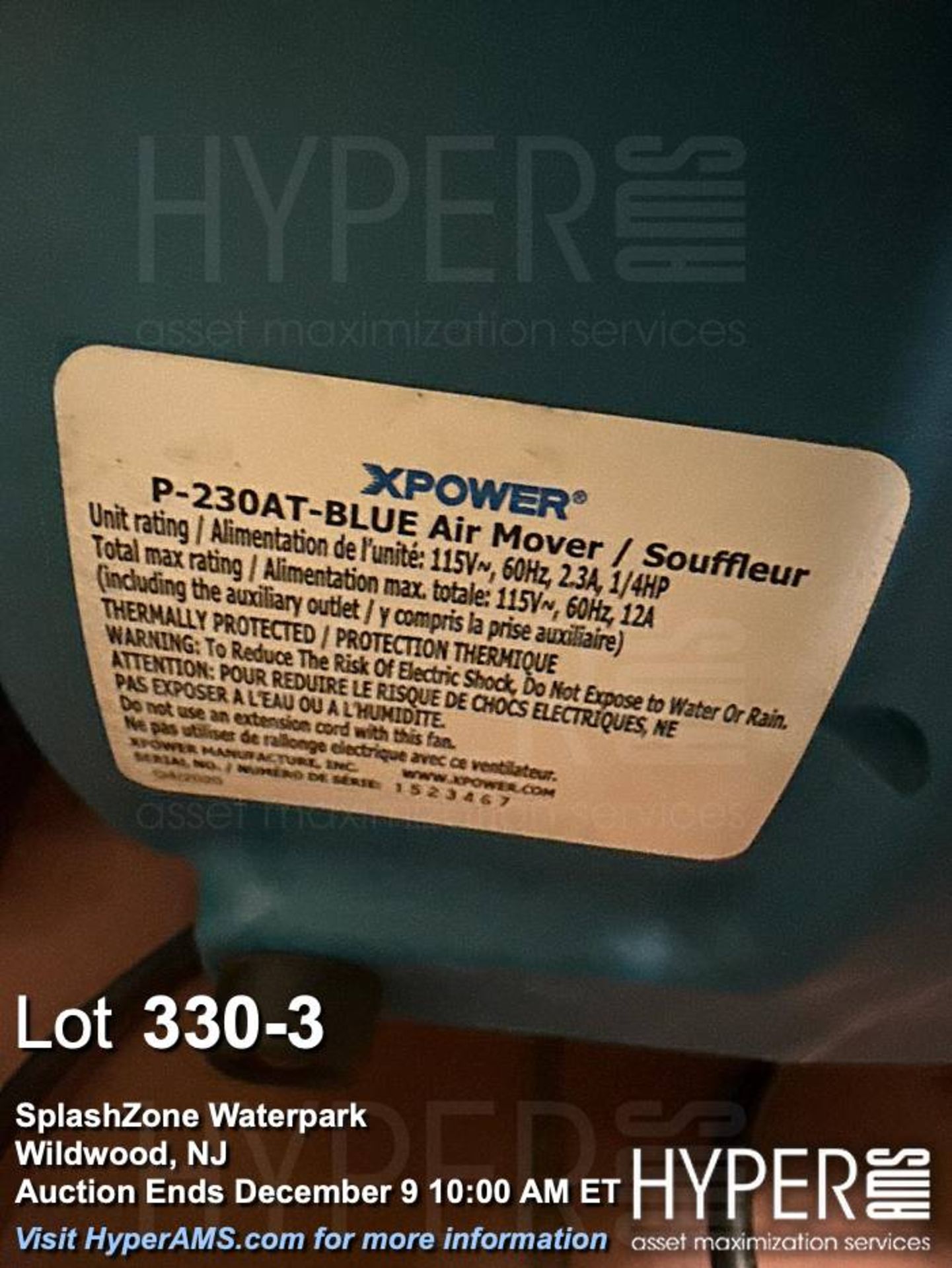 Lot (4) Utilitech, Lasko & XPOWER High-Velocity Air Movers, 1/4 HP, 120V - Image 3 of 5