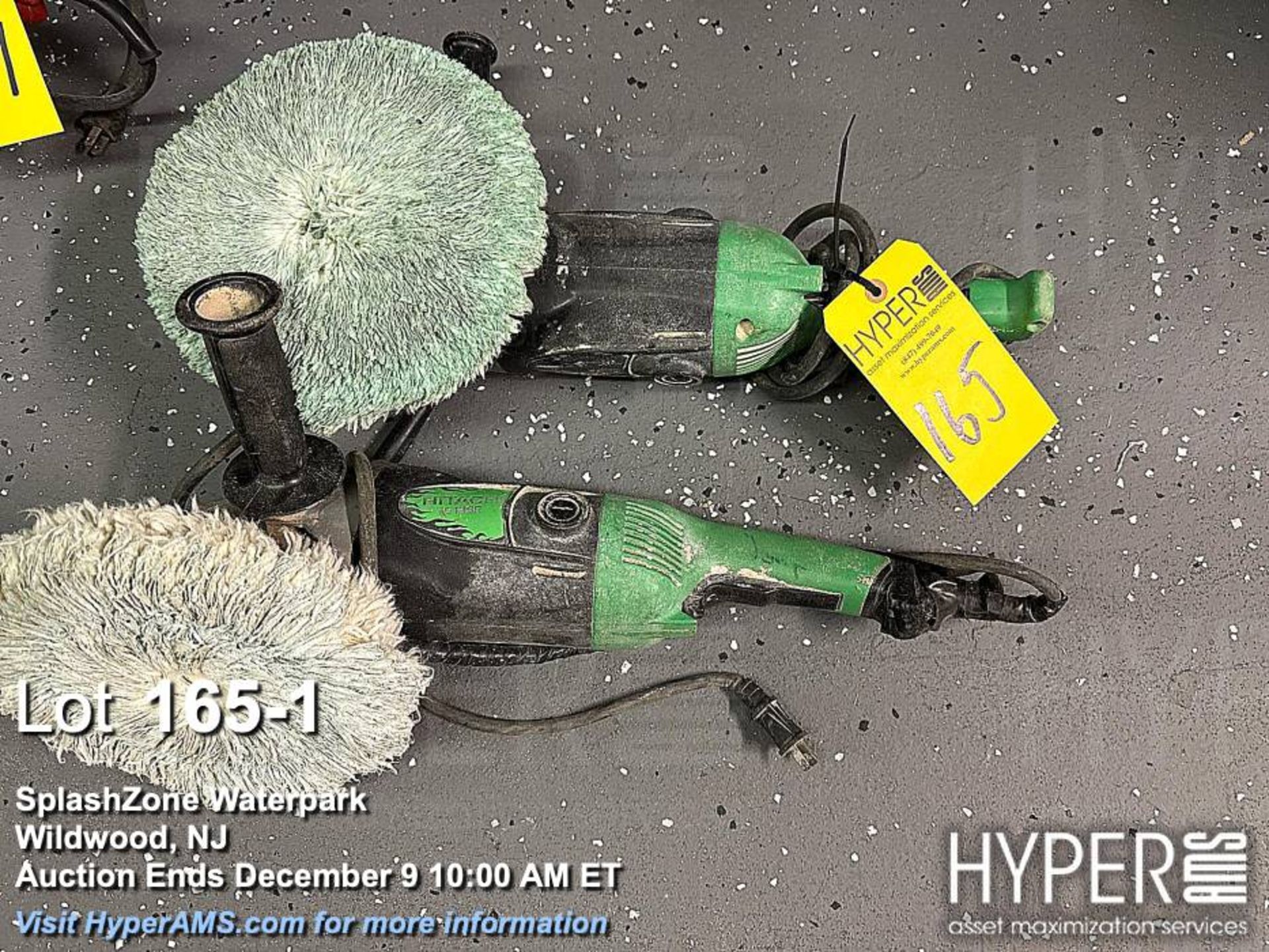 Lot (2) buffers: Hitachi G13SR & G18SR Disc Grinder/Polisher, 120V, 7" Disc, 1,700W