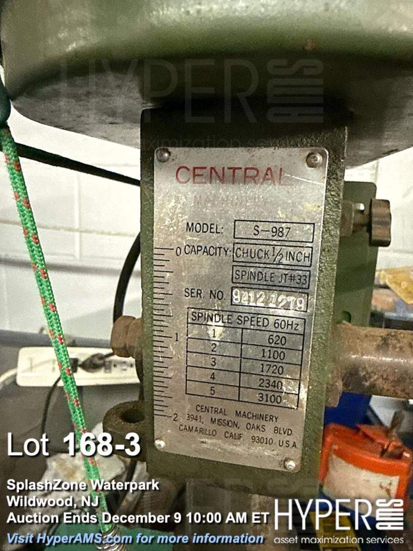 Central S-987 Bench Drill Press, 1/2" Chuck, 5-Speed, Serial 94121218 - Image 3 of 3