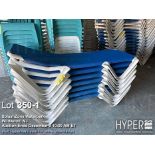 Lot (6) Stackable White and Blue Chaise Lounge Chairs, Plastic Frame, Fabric Seat