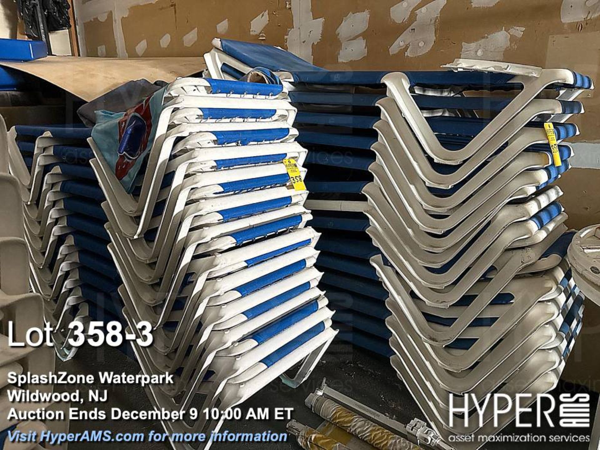 Lot (26) Stackable White and Blue Chaise Lounge Chairs - Image 3 of 3