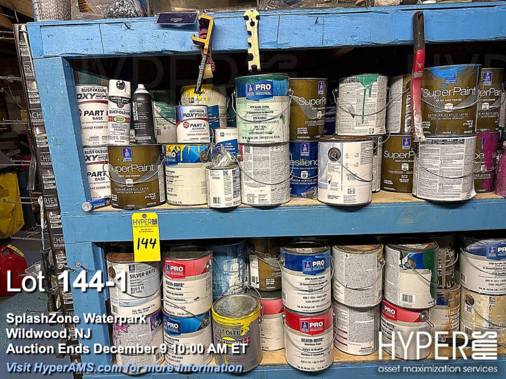 large lot of paint products including Sherwin-Williams SuperPaint Pro, Various Colors & Sizes, Inter