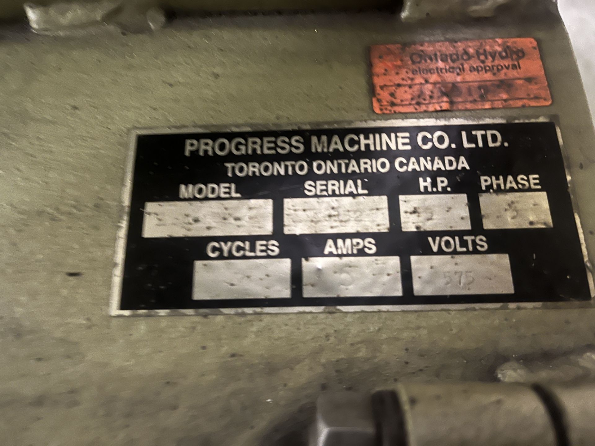 PROGRESS MACHINERY 96"L STROKE SANDER, 5HP, 575V (RIGGING FEE $150)