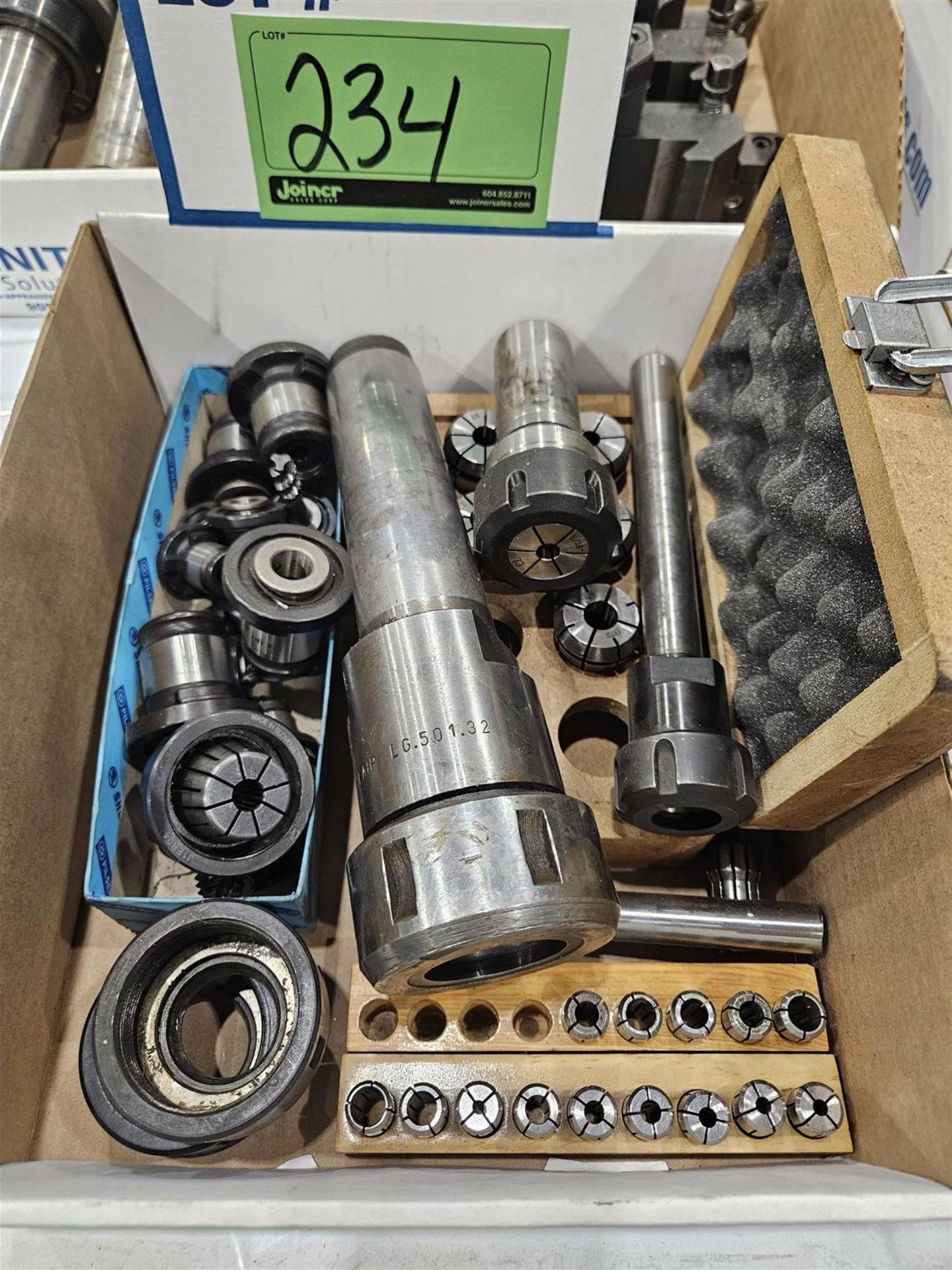 LOT OF ASSORTED COLLETS AND TOOL HOLDERS