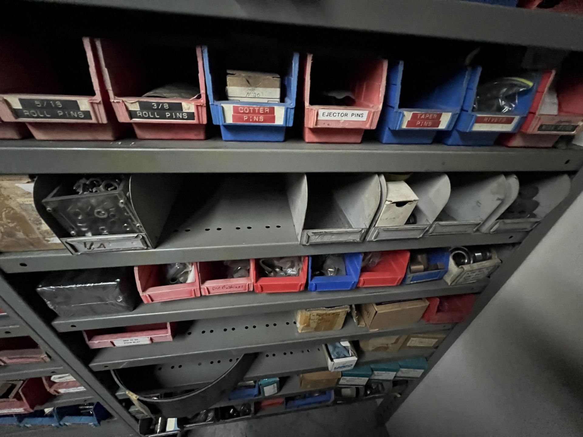 Fastners Storage Racks LOT OF (2) SECTIONS OF SHELVING, 14-LEVELS EACH W/ BINS OF FASTENERS ...