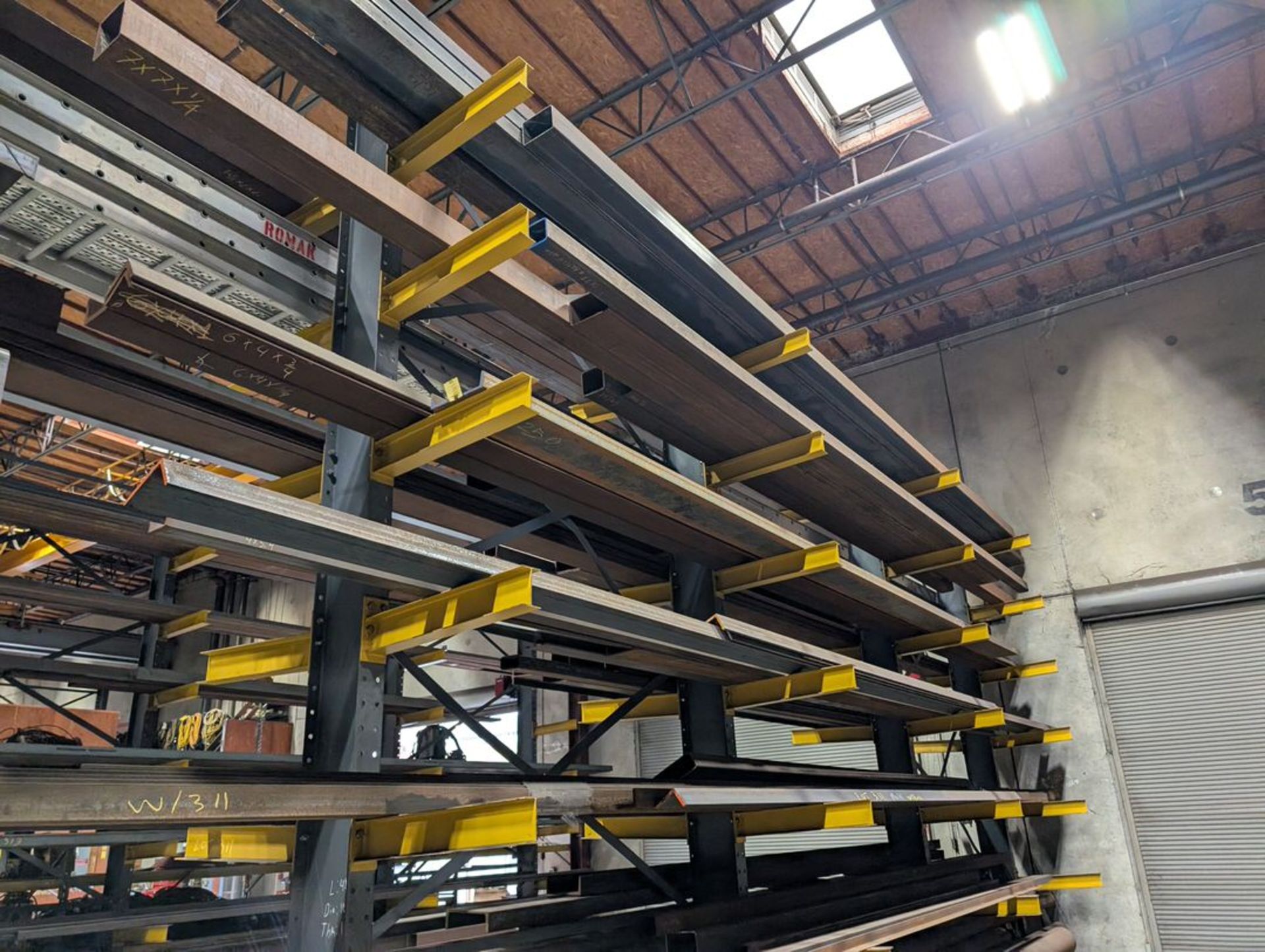 Assorted Raw Material W/ Double-Sided 4-Post Cantiliver Rack To Inlcude ...