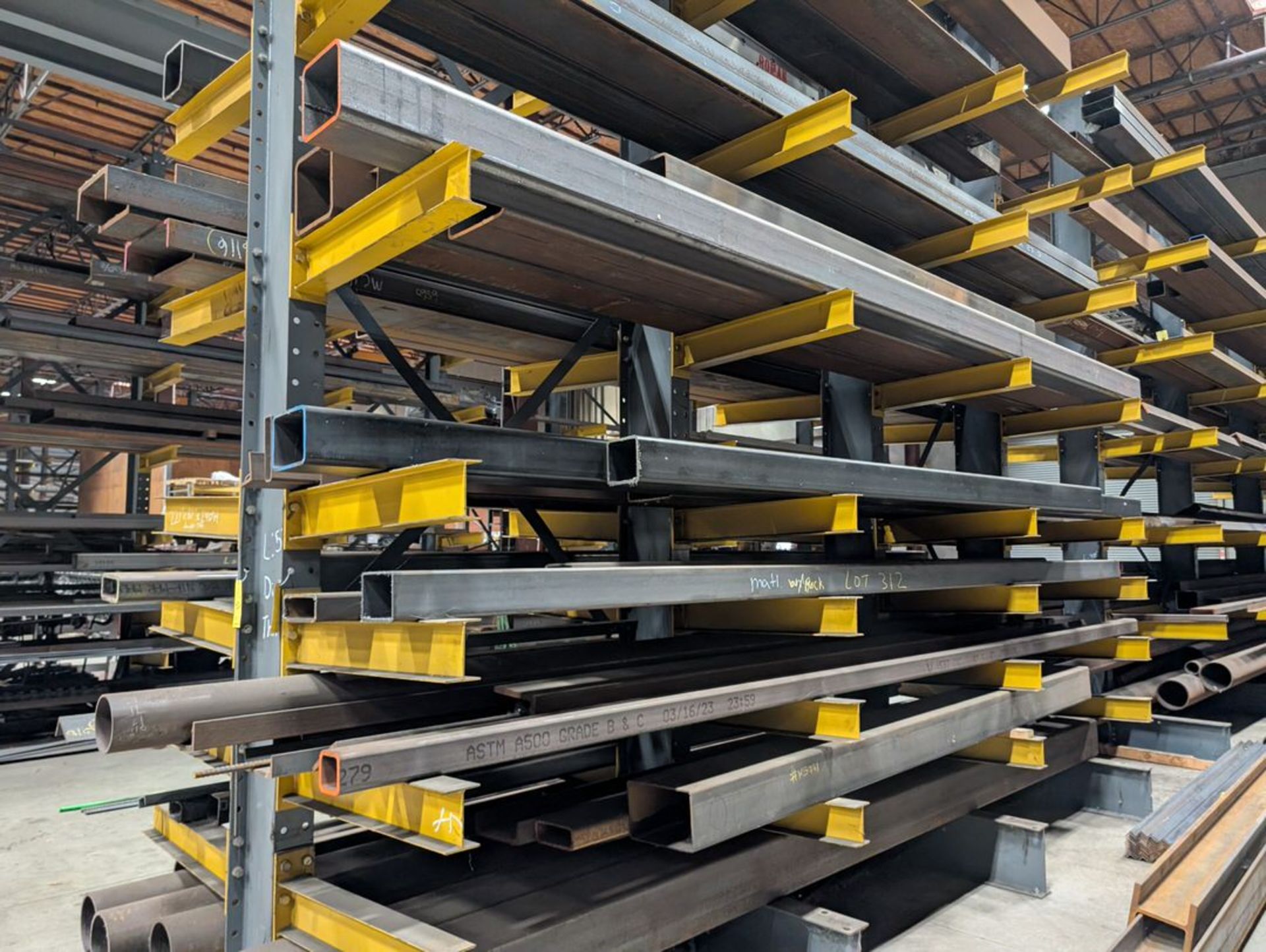Assorted Raw Material W/ Double-Sided 4-Post Cantiliver Rack To Inlcude ...