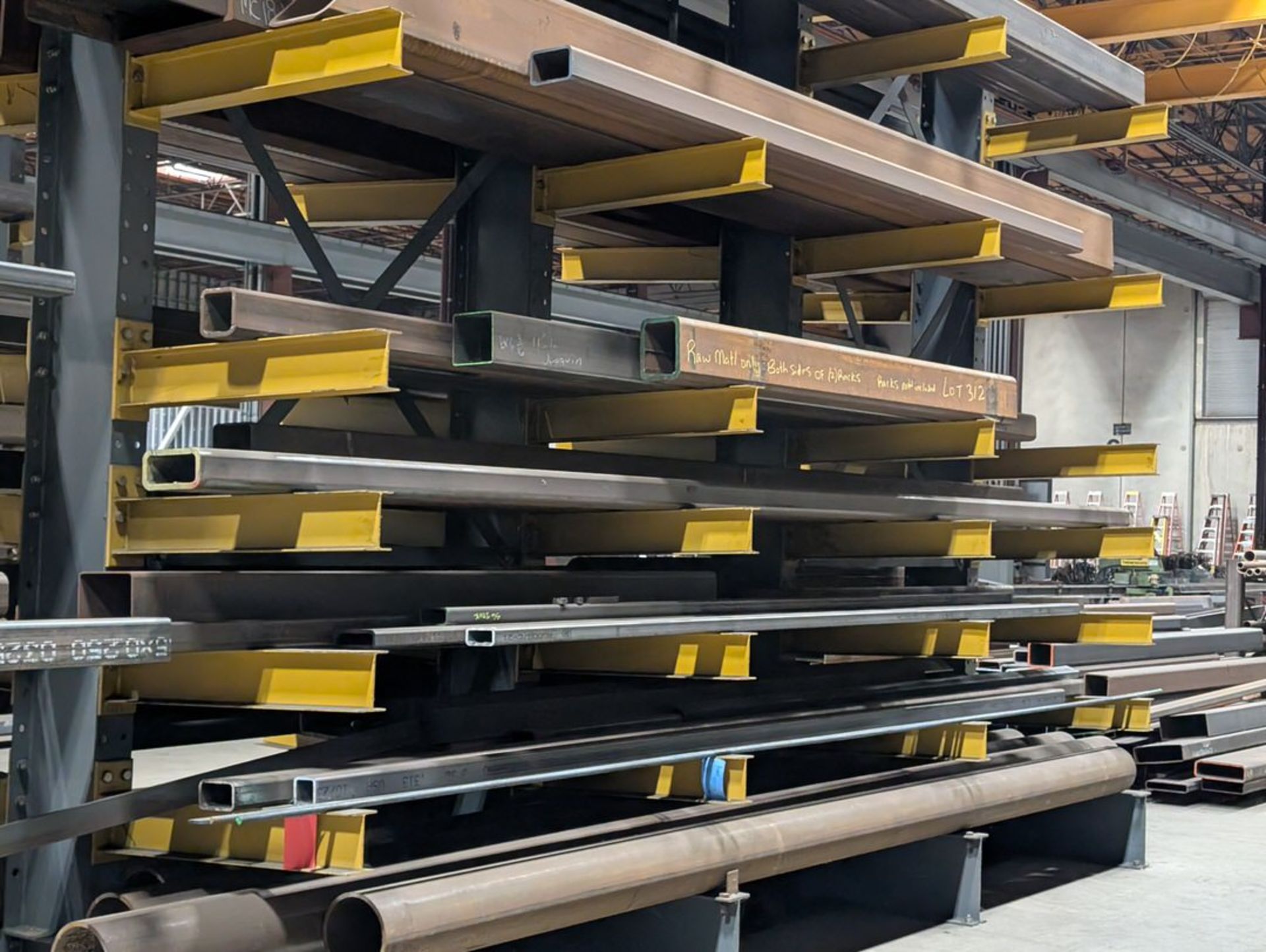 Assorted Raw Material W/ Double-Sided 4-Post Cantiliver Rack To Inlcude ...