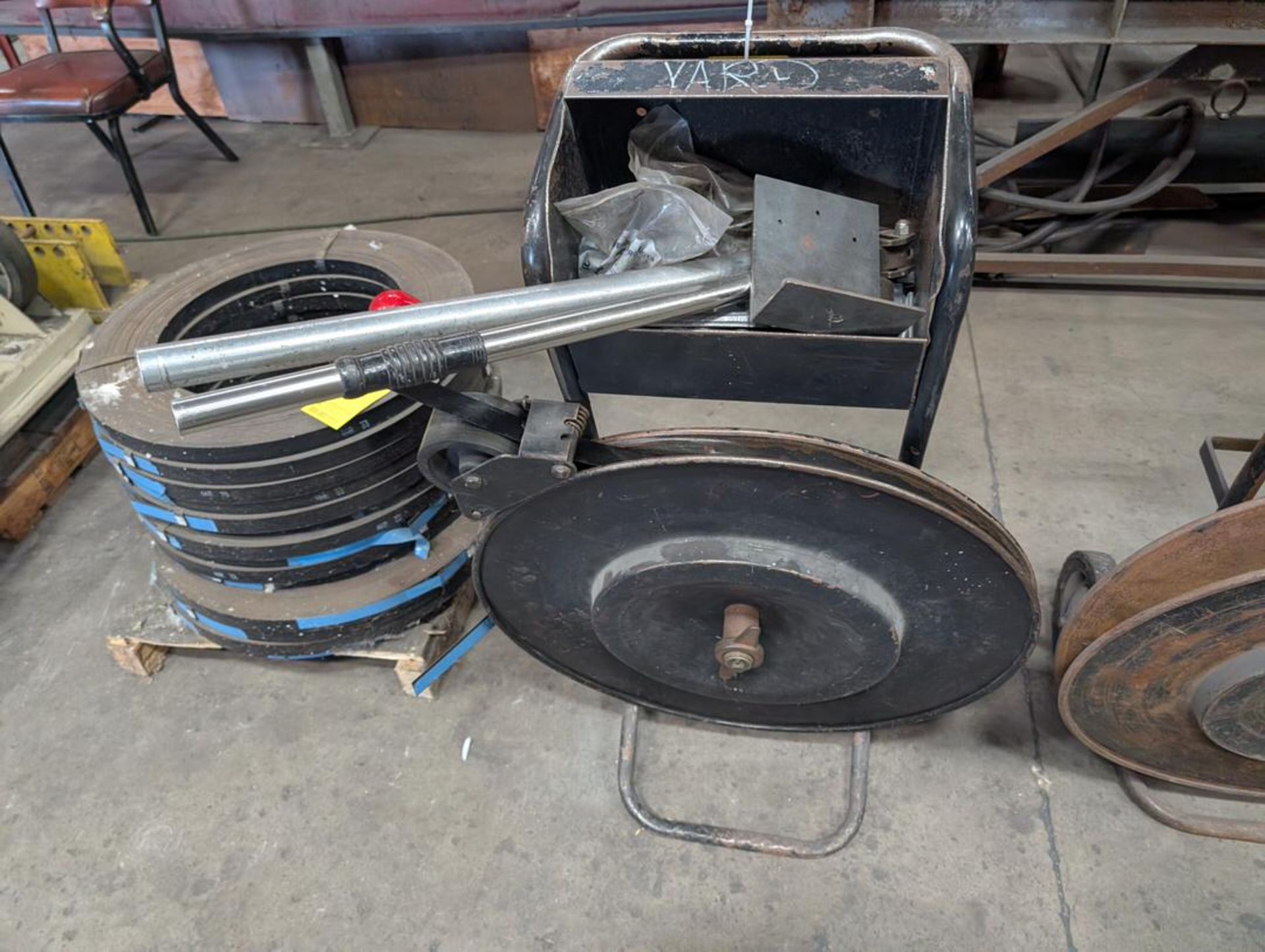 (2) Strapping Carts W/ Tooling W/ Pallet Of Stl Strapping
