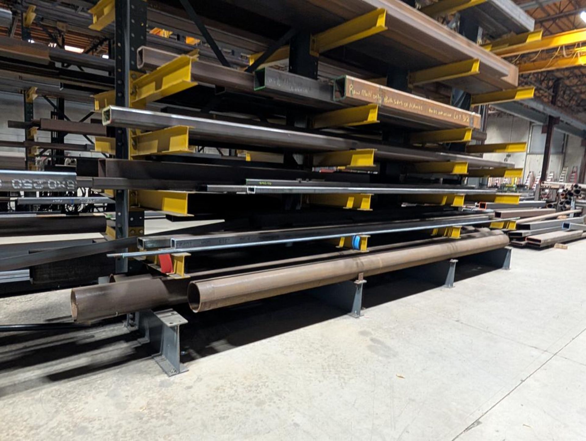 Assorted Raw Material W/ Double-Sided 4-Post Cantiliver Rack To Inlcude ...
