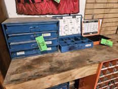 6 DRAWER PARTS CASES W/WIRE AND CABLE CLAMPS,RIVETS, LOCKING ROLL PINS ETC
