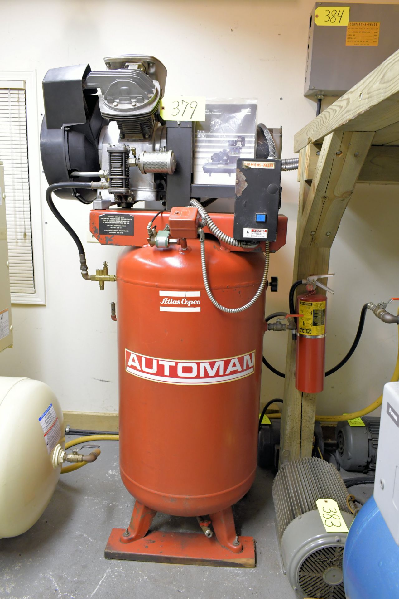 1984 Atlas Copco Automan Model LE7 5 HP Vertical Tank Mounted Air ...