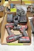 Lot - (2) Bauer Model 1791C-B1 20 Volt 1/2" Cordless Drills with (2) Batteries and (3) Chargers