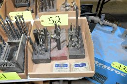 Lot - Woodworking Auger Drill Set, Router Bit Set and Piloted Countersink Sets with Stands in (2)