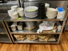 Misc. plates, cup, bowls, plastic bags, platters, gloves, etc. - shleving not included