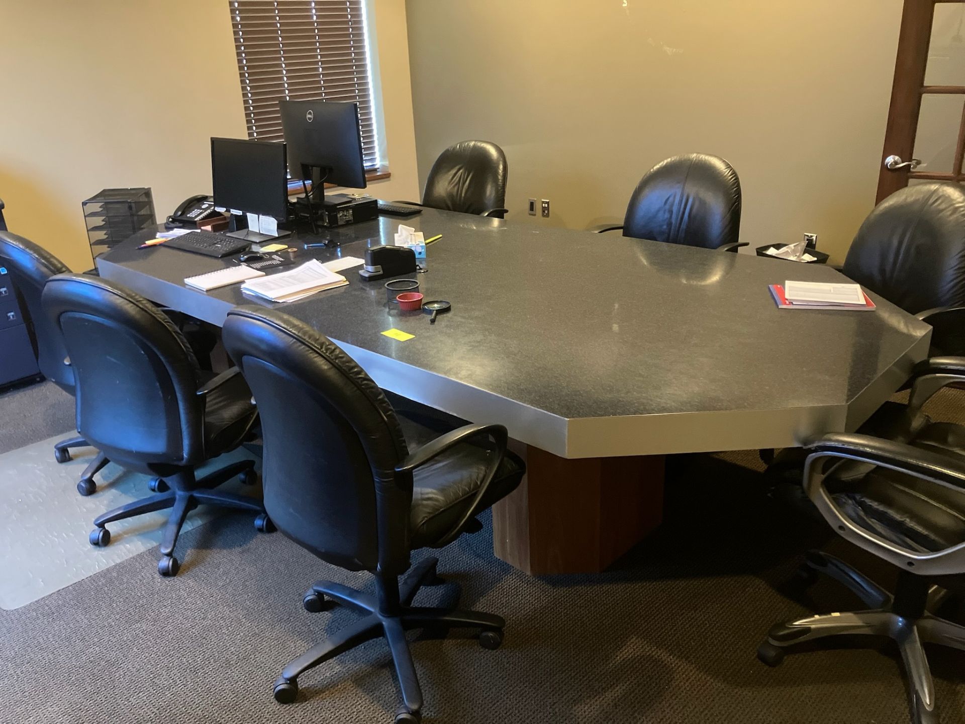11 x 5 ft Large Confrence Room Table with 7 Chairs, Cabinets, HP 7040 ...