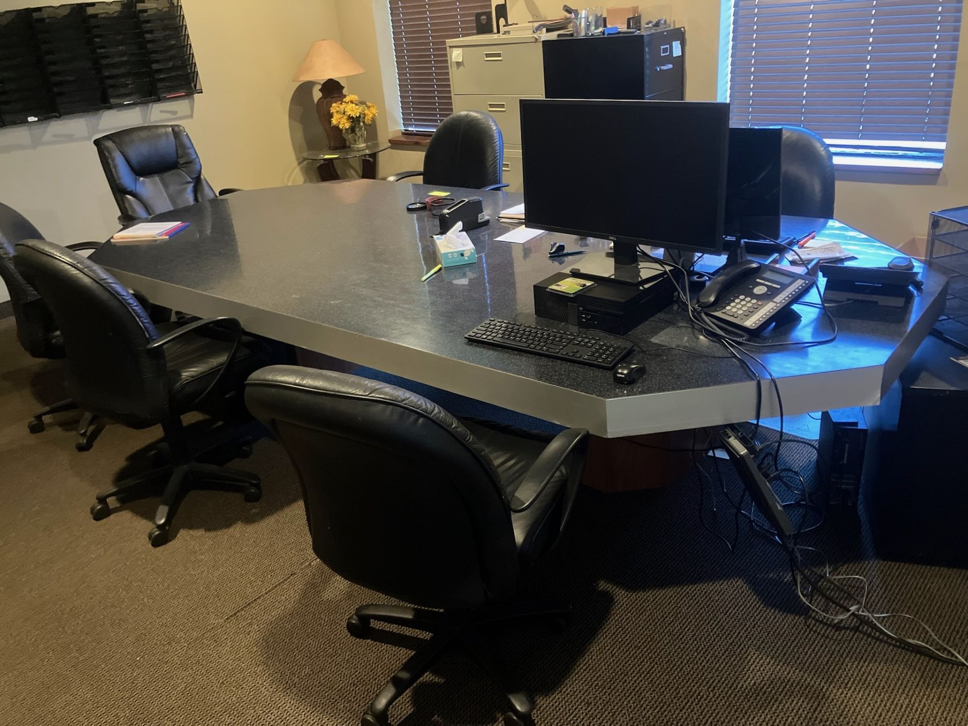 11 x 5 ft Large Confrence Room Table with 7 Chairs, Cabinets, HP 7040 ...
