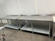 (2) SS Tables (2) 72 x 24 x 35in., SS Backsplash, SS Undershelf