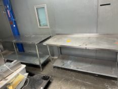 (2) SS Tables (2) 72 x 24 x 35in., SS Backsplash, SS Undershelf