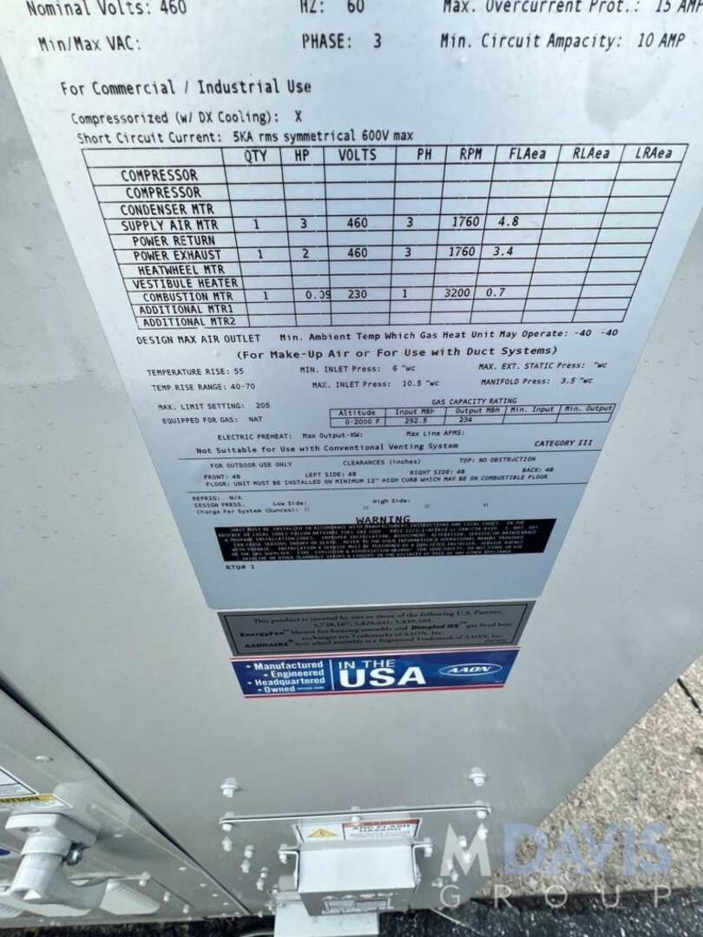 NEW AAON 11- TON HVAC AIR COOLING UNIT , MODEL RN-011-3-0-OWOK-3GB, S/N 201903-ANGZ75617, 3 PHASE - Image 7 of 11