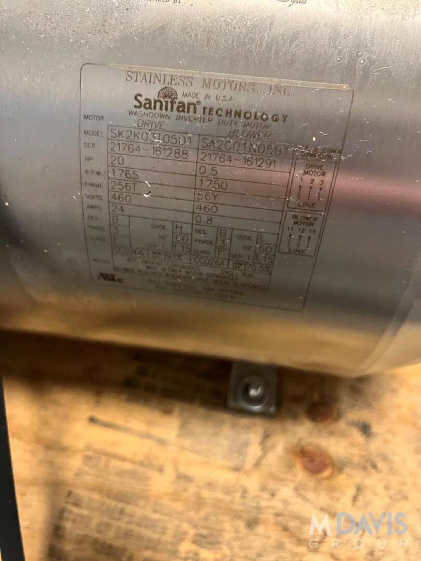 STAINLESS MOTORS INC SANIFAN ALL S/S WASHDOWN MOTOR, 20-HP, 1765 RPM - 1750 RPM, 460 V NEW BELL AND - Image 2 of 4