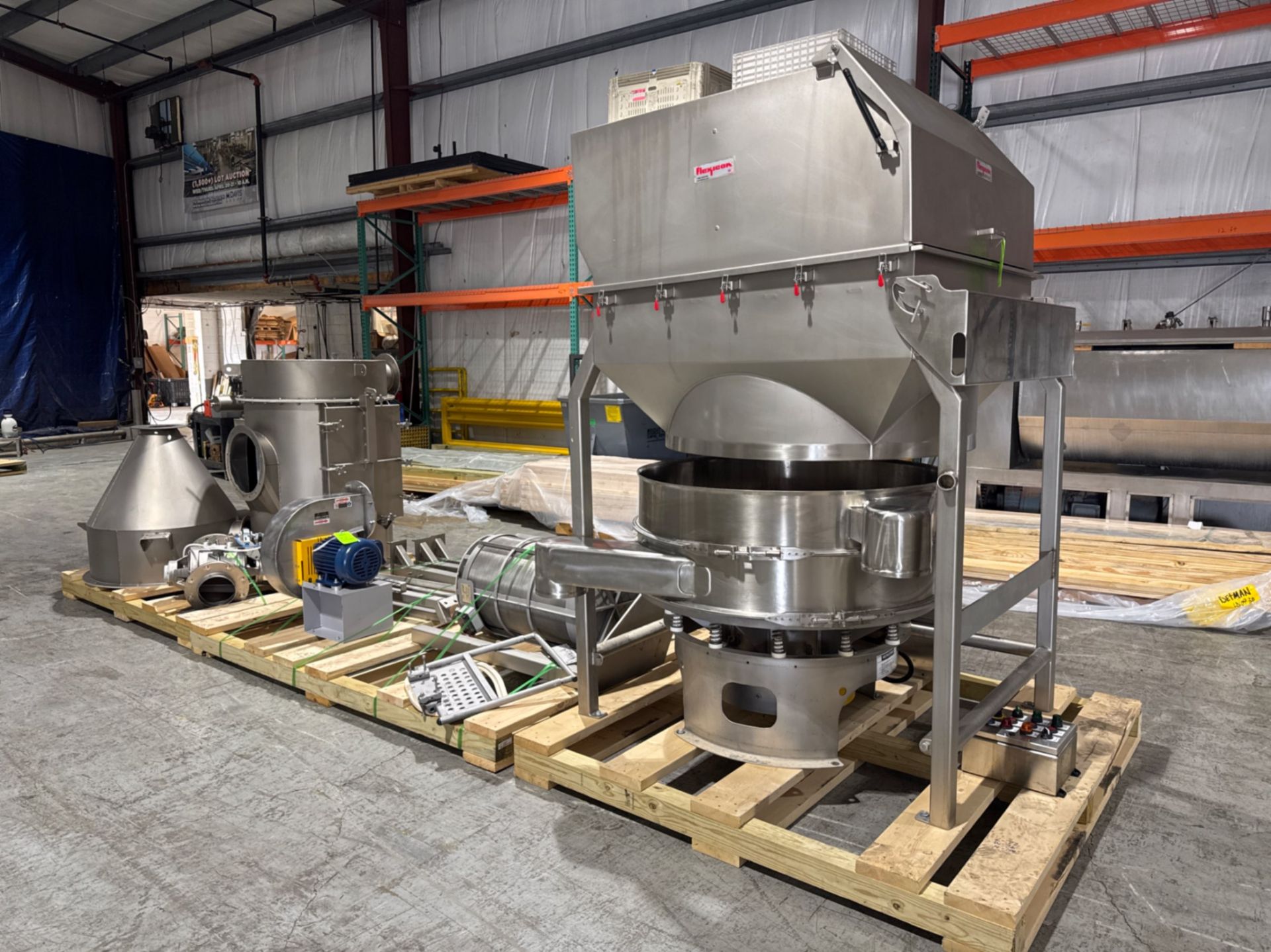 Sweco 46 S/S Deck Sifter with Flexicon Bag Dump Station with Dust Collection System