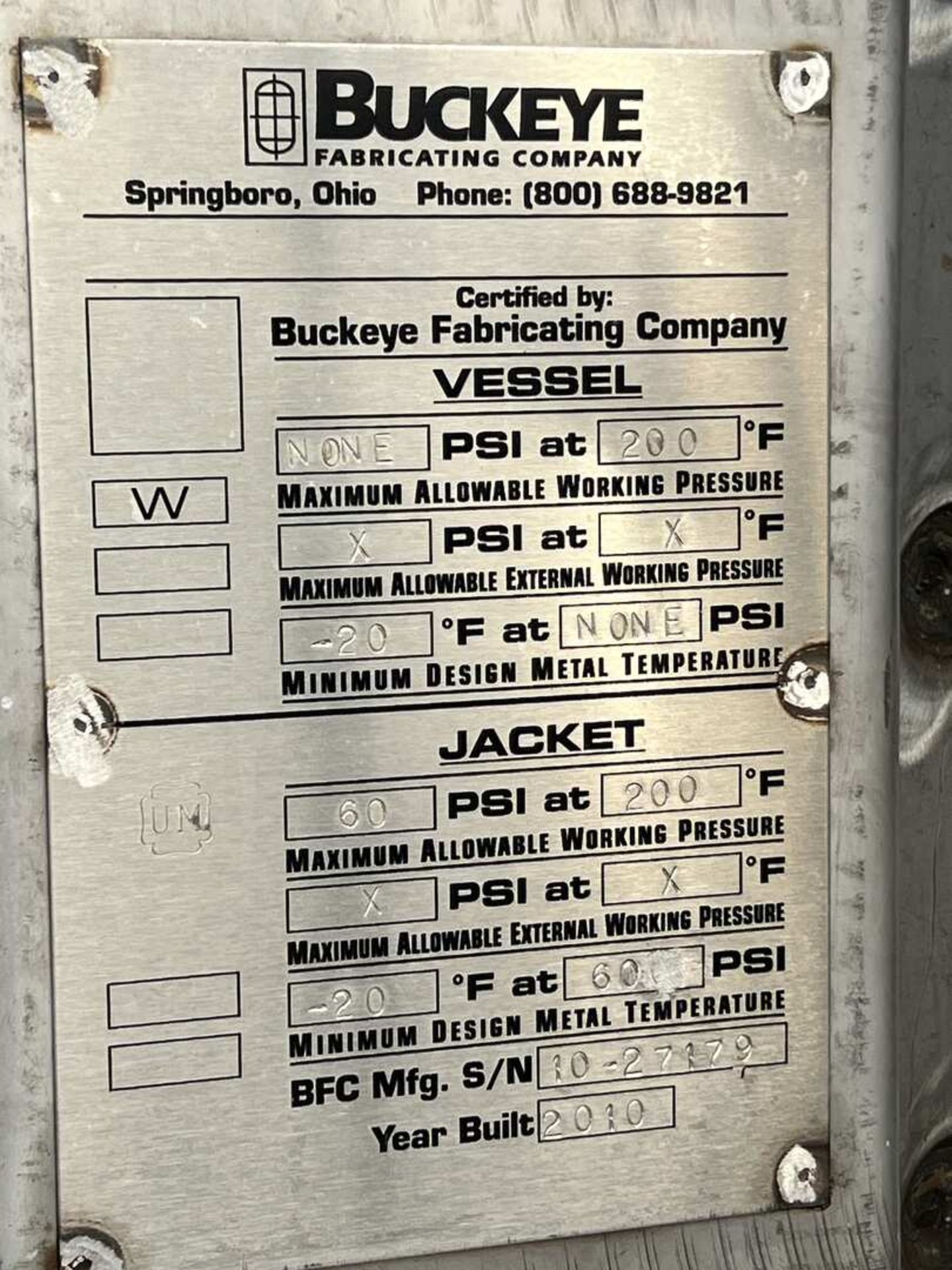 2010 S/S Reactor Skid System with (4) Buckeye Aprox. 200 Gal. Jacketed S/S Tanks - Image 17 of 23