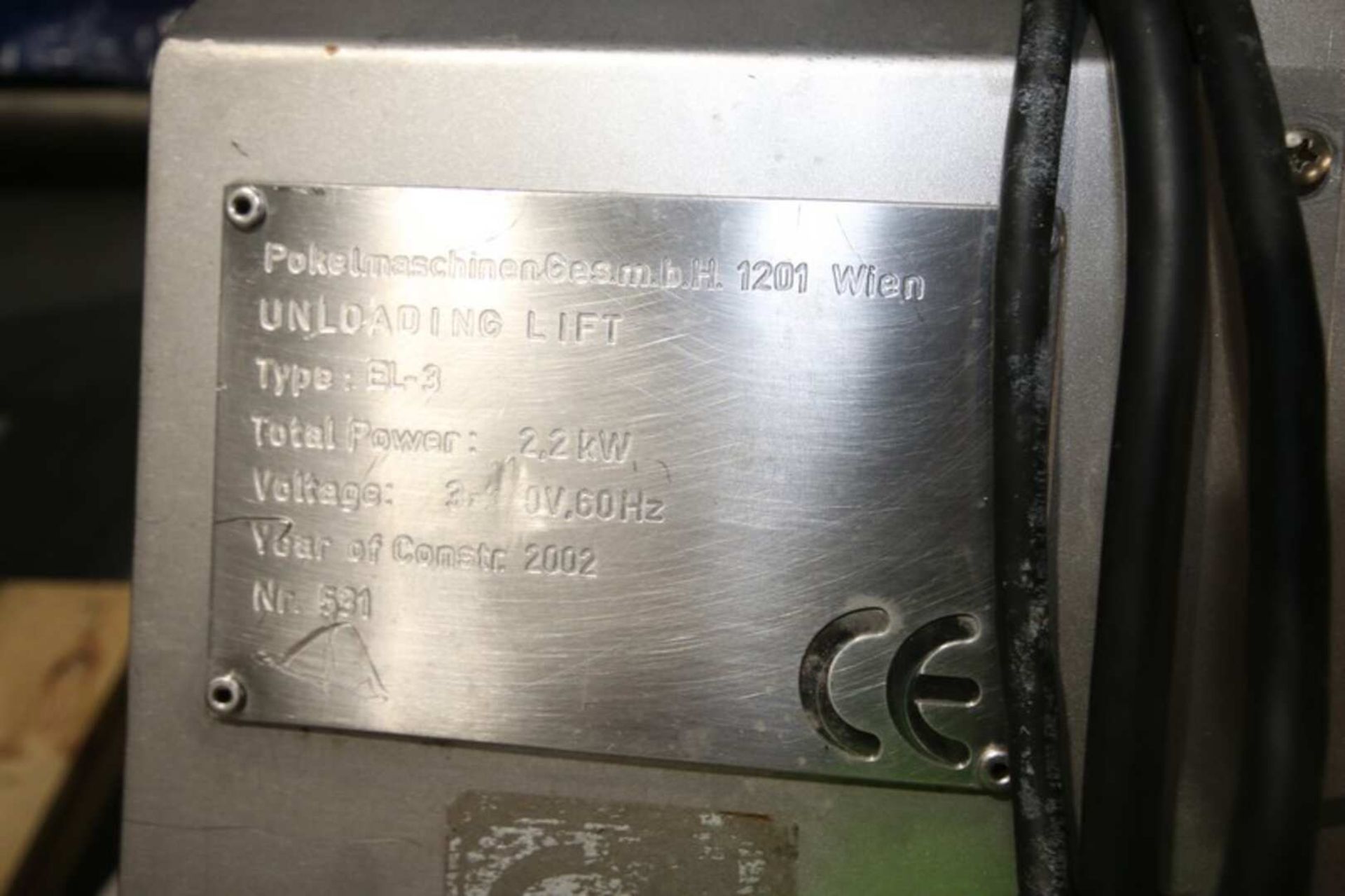 Inject Star S/S Unloading Lift, Model El-3, SN EL-3, SN 531 (INV #92816) (Located @ the MDG Auction - Image 6 of 6