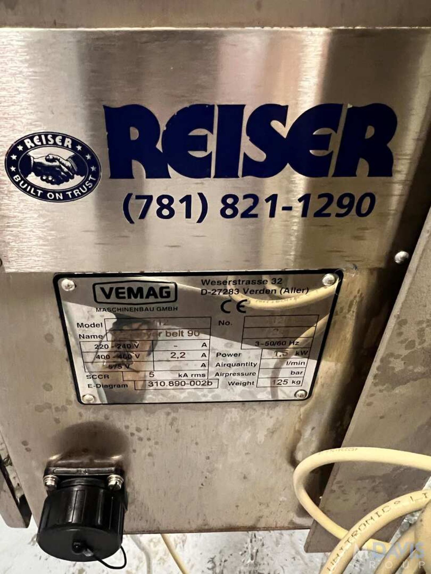 2019 REISER VEMAG 90 DEGREE CONVEYOR BELT, MODEL 712, S/N 7120255, APPROX. 23 IN. L X 12 IN. W BELT, - Image 5 of 9