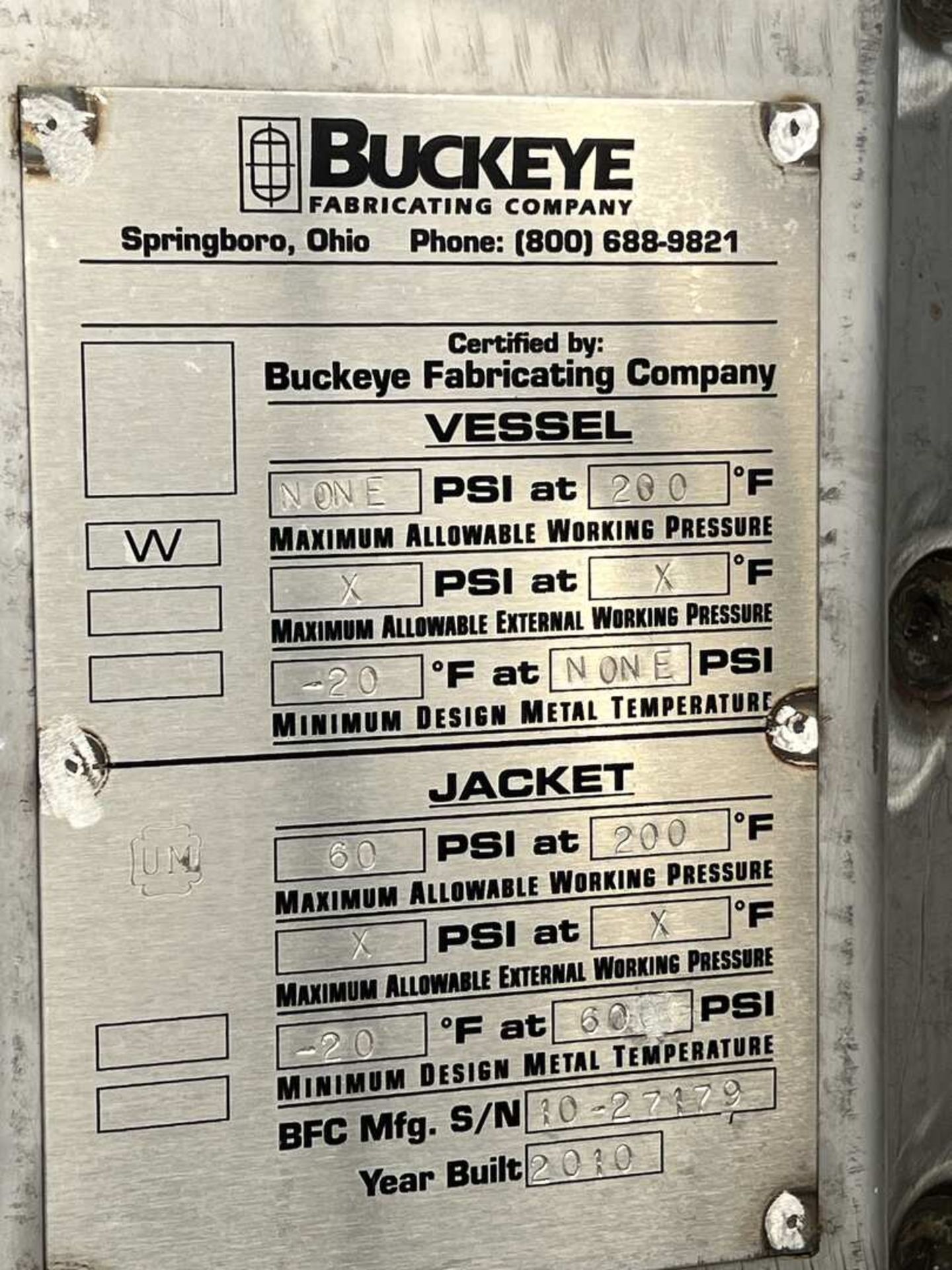 2010 S/S Reactor Skid System with (4) Buckeye Aprox. 200 Gal. Jacketed S/S Tanks - Image 3 of 23