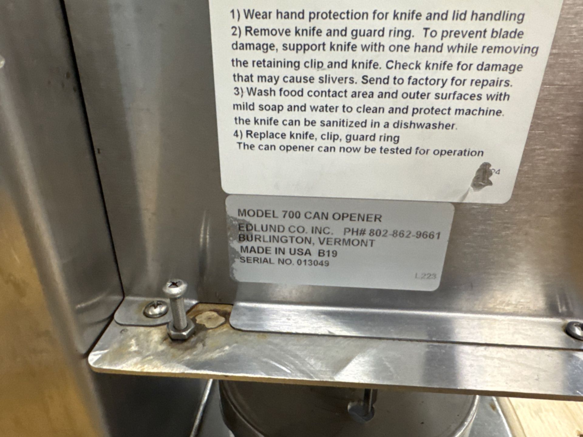 LOT OF (2) EDLUND S/S COMMERCIAL CAN OPENERS - Image 5 of 6