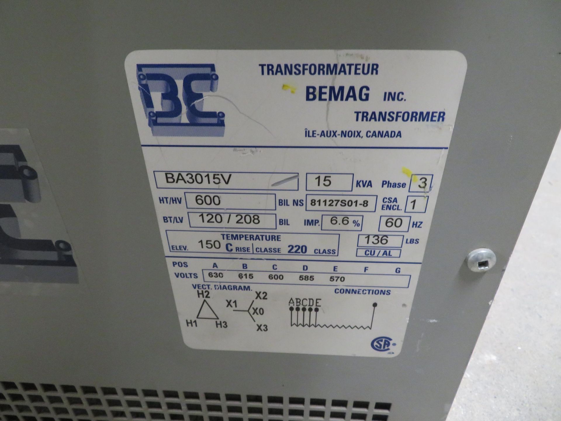 BEMAG 15 kva transformer #BA3015V