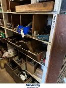 loose contents of five tier shelf with pipe fittings and mixed parts