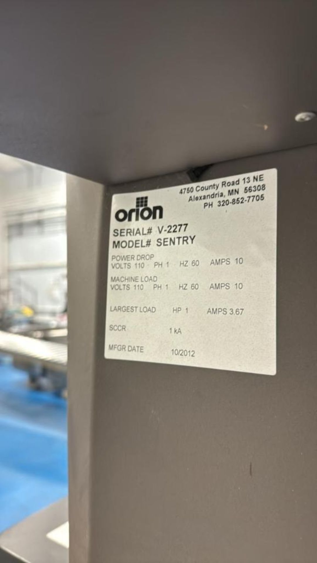 Orion Pallet Wrapper, Model Sentry, SN V-2277, 110V/1PH/60HZ. OD: 168 ...