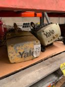 Pallet w/ (2) Yale 2-Ton Capacity Electric Chain Hoists, 1-Ton Capacity Trolley