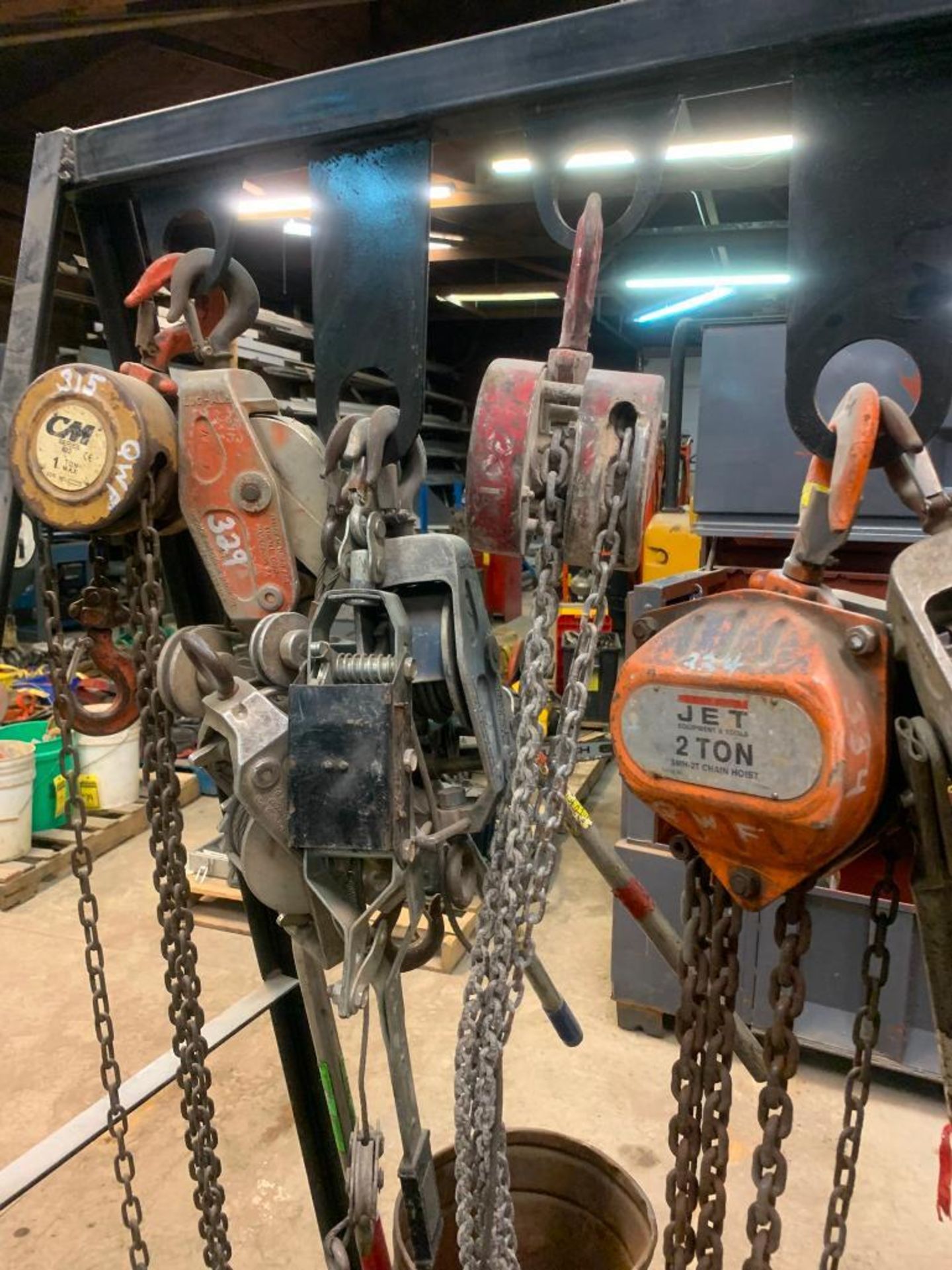 A-Frame Rigging Rack w/ Content, Assorted Manual Chain Blocks 1-Ton, 2 ...